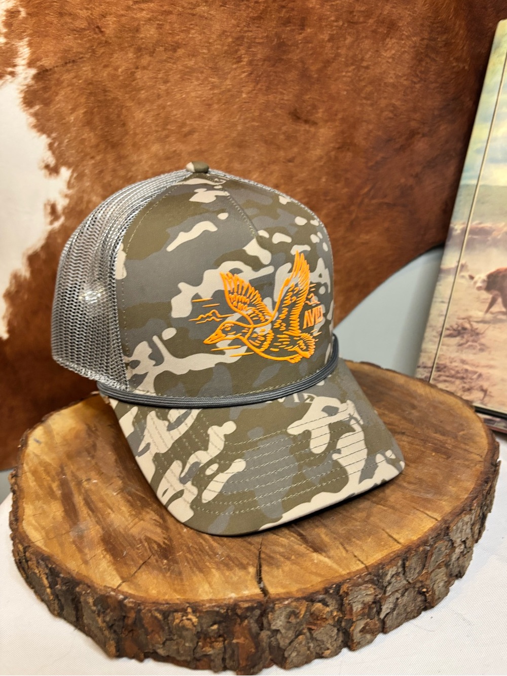 AVID Duck Camo Trucker Hat | Orange Embroidered Waterfowl Snapback Cap